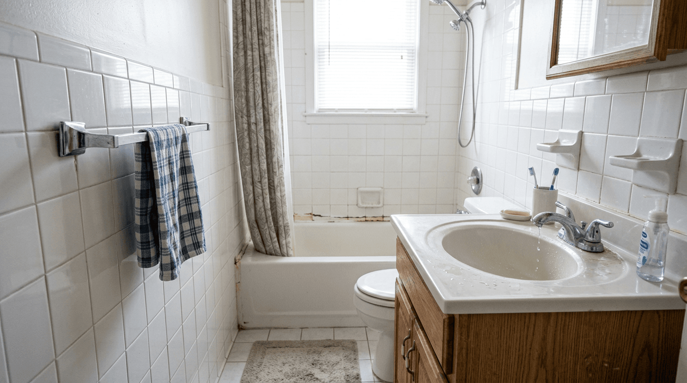 Handyman repairing leaking bathroom faucet in Rockland County home