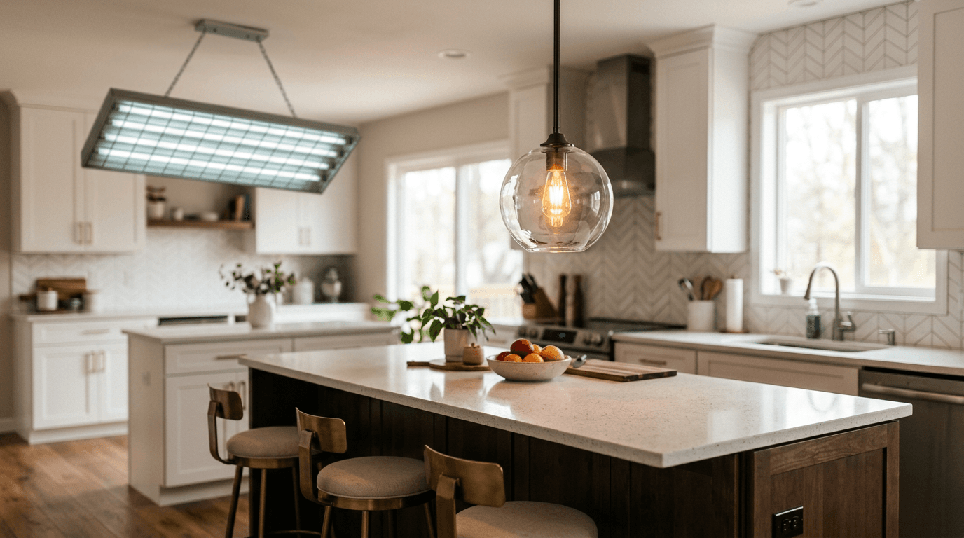 Handyman replacing an outdated ceiling light fixture in a Rockland County home